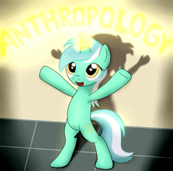 Size: 1104x1094 | Tagged: safe, artist:jaro142, lyra heartstrings, pony, unicorn, fanfic:anthropology, g4, bipedal, female, glowing horn, horn, magic, mare, shadow, solo