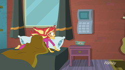 Size: 1920x1080 | Tagged: safe, screencap, sunset shimmer, equestria girls, g4, monday blues, my little pony equestria girls: summertime shorts, barefoot, bed, feet, female, solo, sunset's apartment