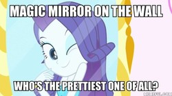 Size: 600x337 | Tagged: safe, edit, edited screencap, screencap, rarity, equestria girls, g4, make up shake up, my little pony equestria girls: summertime shorts, memeful.com, mirror, one eye closed, snow white and the seven dwarfs, wink