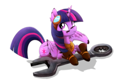 Size: 900x600 | Tagged: safe, artist:lawombat, twilight sparkle, alicorn, pony, g4, cute, female, goggles, grease, mare, solo, twiabetes, twilight sparkle (alicorn), wrench