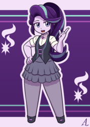 Size: 1000x1400 | Tagged: safe, artist:acesrockz, starlight glimmer, equestria girls, g4, clothes, cute, female, glimmerbetes, hand on hip, open mouth, pantyhose, shirt, shoes, skirt, smiling, solo, vest