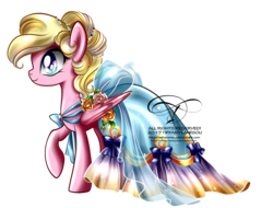 Size: 1200x913 | Tagged: safe, artist:tiffanymarsou, oc, oc only, oc:bay breeze, pegasus, pony, clothes, concave belly, dress, female, flower, looking forward, mare, raised hoof, side view, simple background, slender, smiling, solo, standing, thin, transparent background