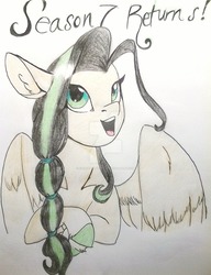 Size: 1024x1335 | Tagged: safe, artist:evergreen-gemdust, oc, oc only, oc:evergreen, pegasus, pony, g4, season 7, crossed hooves, female, mare, solo, traditional art, watermark