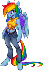 Size: 379x633 | Tagged: safe, artist:onylex, rainbow dash, anthro, unguligrade anthro, g4, belly button, clothes, female, midriff, simple background, smiling, solo, tank top, transparent background