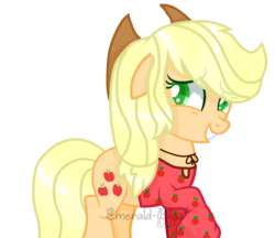 Size: 1272x1101 | Tagged: safe, artist:emerald-bliss, applejack, earth pony, pony, g4, clothes, female, mare, shirt, simple background, solo, transparent background