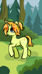 Size: 480x853 | Tagged: safe, artist:cysd16, oc, oc only, pony, unicorn, blue eyes, food, forest, gooey, honey, honey dew melon, slimy hair, smiling, solo, walking, wallpaper, yellow coat