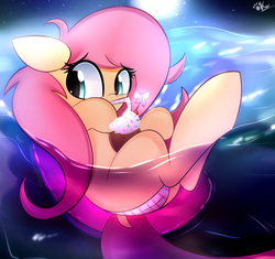 Size: 1024x961 | Tagged: safe, artist:ashura924, artist:doge4ce, fluttershy, pegasus, pony, g4, clothes, cute, drink, female, mare, shyabetes, solo, swimsuit, water