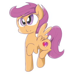 Size: 1024x1024 | Tagged: safe, artist:supera14ever, scootaloo, pony, g4, cute, female, raised hoof, simple background, solo