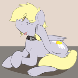 Size: 3000x3000 | Tagged: safe, artist:horseface, oc, oc only, pony, behaving like a dog, collar, high res, lying down, not derpy, scratching, solo, tongue out