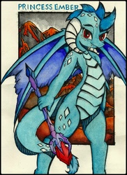 Size: 1612x2216 | Tagged: safe, artist:canvymamamoo, princess ember, dragon, g4, bloodstone scepter, female, solo, traditional art