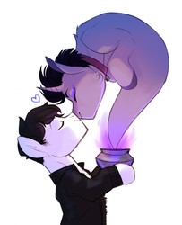 Size: 1039x1280 | Tagged: safe, artist:maccoffee, earth pony, genie, genie pony, pony, unicorn, alec lightwood, boop, clothes, collar, gay, heart, jacket, magnus bane, male, malec, noseboop, ponified, pot, shadowhunters, shipping, simple background, stallion, white background