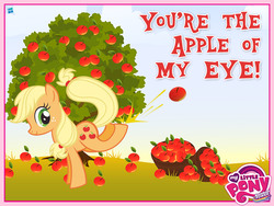 Size: 1600x1200 | Tagged: safe, applejack, earth pony, pony, g4, official, anatomically incorrect, apple, apple tree, applebucking, emanata, female, food, freckles, hatless, incorrect leg anatomy, kick, kicking, mare, missing accessory, missing hat, mlp club, my little pony logo, smiling, solo, stock vector, tree, wallpaper, wat