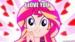 Size: 600x337 | Tagged: safe, edit, edited screencap, screencap, sunset shimmer, equestria girls, g4, my little pony equestria girls: summertime shorts, pet project, bronybait, grin, image macro, meme, memeful.com, shimmering the gecko, smiling, talking to viewer