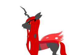 Size: 3508x2480 | Tagged: safe, artist:nyinxdelune, oc, oc only, oc:nyinx d'lune, changeling, changeling queen, carapace, changeling oc, changeling queen oc, female, high res, red changeling, red eyes, red mane, red tail, red wings, side view, simple background, tail ring, thick eyelashes, transparent background
