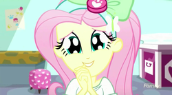 Size: 1400x773 | Tagged: safe, screencap, fluttershy, equestria girls, g4, my little pony equestria girls: summertime shorts, pet project, adorable face, big eyes, bow, cute, discovery family logo, female, headband, puppy dog eyes, shyabetes, smiling