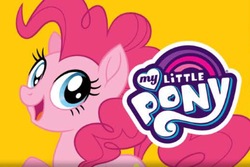 Size: 878x586 | Tagged: safe, pinkie pie, earth pony, pony, g4, female, my little pony logo, solo