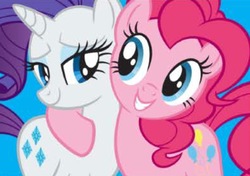 Size: 778x549 | Tagged: safe, pinkie pie, rarity, pony, g4, duo, hoof around neck