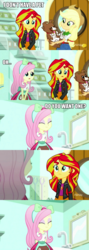 Size: 783x2202 | Tagged: safe, edit, edited screencap, screencap, applejack, fluttershy, sunset shimmer, winona, equestria girls, g4, my little pony equestria girls: summertime shorts, pet project, comic, discovery family logo, image macro, implied lesbian, implied pet play, implied sunshyne, meme, screencap comic