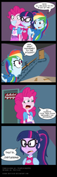 Size: 950x2945 | Tagged: safe, artist:niban-destikim, pinkie pie, rainbow dash, sci-twi, twilight sparkle, equestria girls, g4, 3 squares and an ed, abuse, child abuse, clothes, comic, dialogue, disturbing, ed edd n eddy, female, glasses, grounded, parody, pink twi n dashie, reference, shocked, skirt, stairs