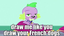 Size: 1920x1080 | Tagged: safe, edit, edited screencap, screencap, spike, dog, equestria girls, g4, my little pony equestria girls: summertime shorts, pet project, draw me like one of your french girls, image macro, looking at you, meme, pillow, stupid sexy spike, titanic
