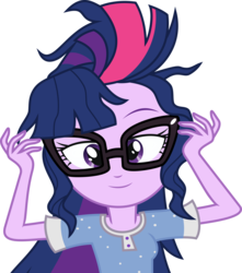 Size: 3000x3388 | Tagged: safe, artist:aqua-pony, sci-twi, twilight sparkle, equestria girls, g4, monday blues, my little pony equestria girls: summertime shorts, bed hair, clothes, cute, female, glasses, high res, looking at you, simple background, smiling, solo, transparent background, twiabetes, vector