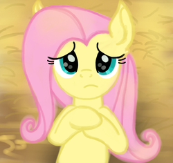 Size: 666x629 | Tagged: safe, artist:starlightglummer, fluttershy, pegasus, pony, g4, bust, female, high angle, hooves to the chest, looking at you, mare, on back, solo