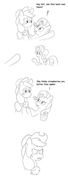 Size: 1608x4146 | Tagged: safe, artist:scraggleman, applejack, rarity, strawberry sunrise, pony, g4, honest apple, angry, applejack's hat, cowboy hat, florkofcows, hat, hey man see that guy over there, meme, pointing, waving