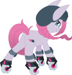 Size: 8671x9000 | Tagged: safe, artist:xboomdiersx, oc, oc only, oc:roller brawl, earth pony, pony, absurd resolution, braid, butt, fangs, female, helmet, looking back, mare, plot, roller skates, simple background, solo, transparent background, vector