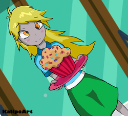Size: 1642x1484 | Tagged: safe, artist:kalipoart, derpy hooves, equestria girls, g4, female, food, muffin, solo