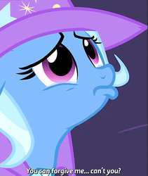 Size: 498x590 | Tagged: safe, edit, edited screencap, screencap, trixie, pony, unicorn, g4, magic duel, cute, diatrixes, female, image macro, mare, meme, sad