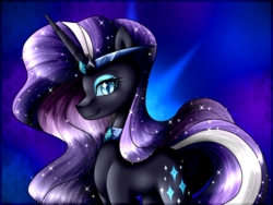 Size: 1600x1200 | Tagged: safe, artist:lada03, idw, nightmare rarity, pony, unicorn, g4, female, looking at you, mare, slit pupils, smiling, solo