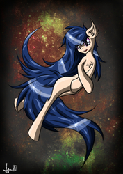 Size: 2952x4169 | Tagged: safe, artist:ap0st0l, oc, oc only, earth pony, pony, blue hair, comics style, female, mare, paint tool sai, pink eyes, pose, slender, solo, space, thin, void, wheat body