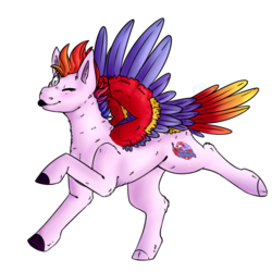 Size: 1024x1024 | Tagged: safe, artist:cinnamonsparx, oc, oc only, oc:irony, pegasus, pony, cloven hooves, colored wings, male, multicolored wings, one eye closed, simple background, solo, stallion, tongue out, transparent background, wink