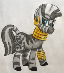 Size: 2561x2880 | Tagged: safe, artist:bozzerkazooers, zecora, zebra, g4, female, high res, looking at you, mare, simple background, solo, traditional art, white background