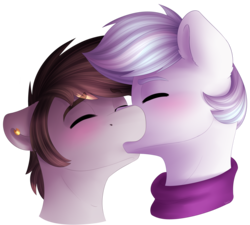 Size: 3000x2700 | Tagged: safe, artist:spirit-dude, double diamond, oc, earth pony, pony, g4, blushing, canon x oc, clothes, cute, ear piercing, earring, eyes closed, gay, high res, jewelry, kiss on the lips, kissing, male, piercing, scarf, stallion