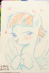 Size: 816x1200 | Tagged: safe, artist:k-nattoh, windy whistles, pegasus, pony, g4, blushing, female, heart, mare, solo, traditional art