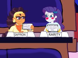 Size: 1032x774 | Tagged: safe, artist:ktd1993, rarity, saffron masala, equestria girls, g4, blushing, equestria girls-ified, female, lesbian, match game (game show), raffron, shipping