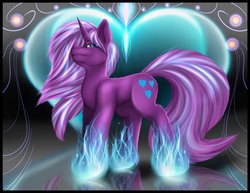 Size: 2200x1700 | Tagged: safe, artist:flareheartmz, oc, oc only, oc:flareheart, pony, unicorn, abstract background, cutie mark, fire, heart, looking at you, male, reflection, solo, stallion
