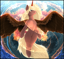 Size: 2250x2100 | Tagged: safe, artist:flareheartmz, oc, oc only, oc:dawn, alicorn, pony, female, flying, high res, mare, power, solo, wings
