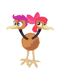 Size: 593x709 | Tagged: safe, artist:theunknowenone1, apple bloom, scootaloo, doduo, g4, conjoined, fusion, multiple heads, pokefied, pokémon, simple background, species swap, two heads, we have become one, white background