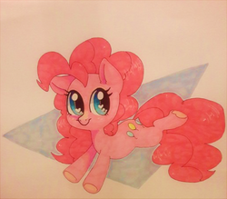 Size: 500x437 | Tagged: safe, artist:ponycide, pinkie pie, earth pony, pony, g4, female, heart eyes, simple background, smiling, solo, traditional art, wingding eyes