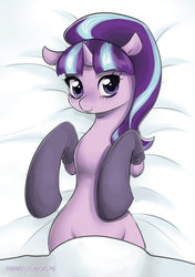 Size: 600x850 | Tagged: safe, artist:piripaints, starlight glimmer, pony, unicorn, g4, clothes, cute, female, glimmerbetes, looking at you, mare, s5 starlight, smiling, socks, solo, stockings, strategically covered, thigh highs