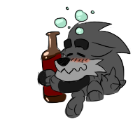 Size: 200x200 | Tagged: safe, artist:sanyo2100, oc, oc only, oc:barkus, diamond dog, alcohol, beer, blushing, chibi, cute, drunk, drunk bubbles, simple background, transparent background