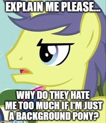 Size: 442x516 | Tagged: safe, edit, edited screencap, screencap, bon bon, comet tail, sweetie drops, pony, unicorn, g4, angry, background pony, discussion in the comments, female, image macro, male, mare, meme, mouthpiece, solo focus, stallion