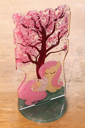 Size: 667x1000 | Tagged: safe, artist:1trick, angel bunny, fluttershy, g4, acrylic plastic, acrylic standee, eyes closed, prone, standee, under the tree