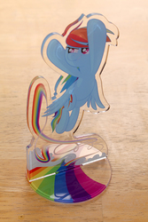 Size: 667x1000 | Tagged: safe, artist:1trick, rainbow dash, pony, g4, acrylic plastic, acrylic standee, female, flying, looking away, rainbow trail, solo, spread wings, standee, wings