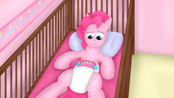 Size: 3840x2160 | Tagged: safe, artist:leadpie, pinkie pie, pony, g4, crib, diaper, female, high res, non-baby in diaper, solo