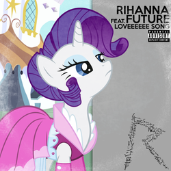 Size: 800x800 | Tagged: dead source, safe, artist:ocarina0ftimelord, artist:penguinsn1fan, rarity, pony, g4, album, album cover, clothes, cover, dress, female, future, parody, ponified, ponified album cover, rihanna, solo