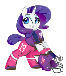 Size: 1300x1500 | Tagged: safe, artist:notenoughapples, rarity, pony, unicorn, g4, simple ways, american football, clothes, female, helmet, mare, mud, simple background, solo, transparent background