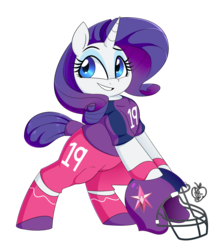 Size: 1300x1500 | Tagged: safe, artist:notenoughapples, rarity, pony, unicorn, g4, american football, clothes, female, helmet, mare, simple background, solo